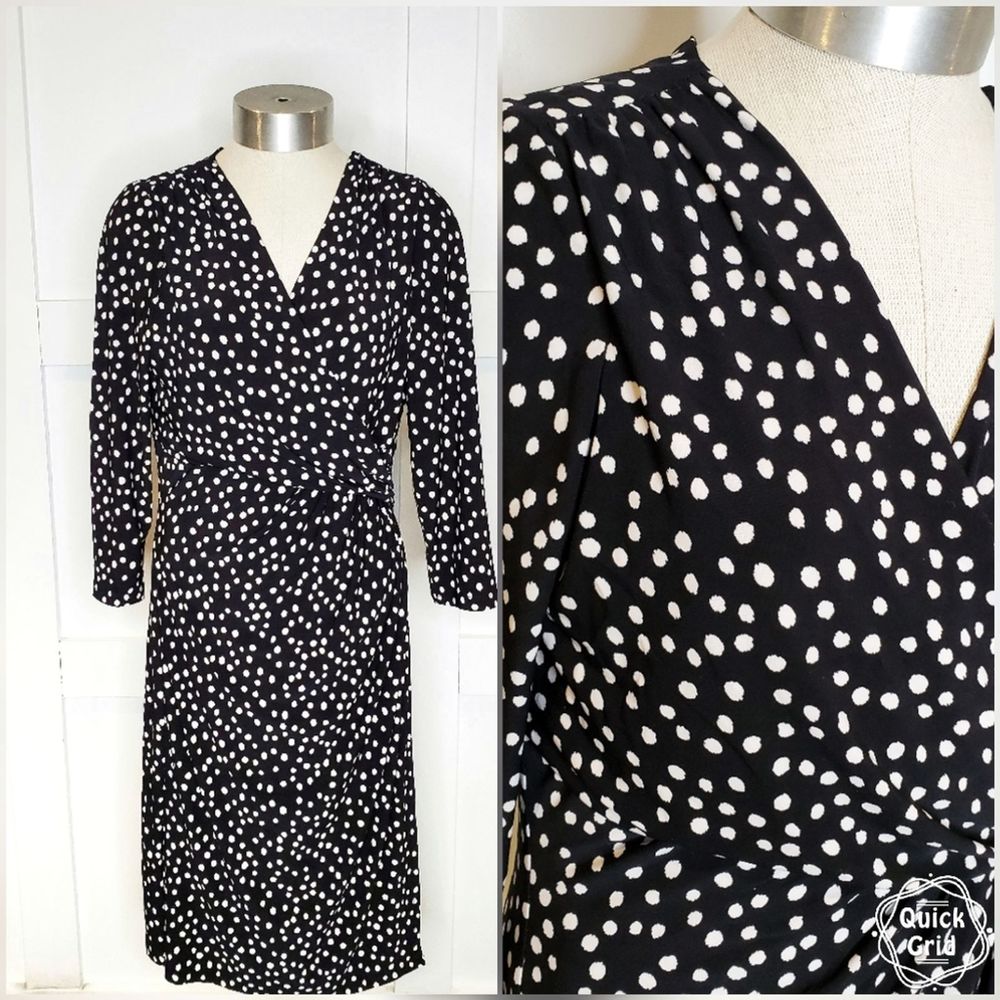 Ralph Lauren Black White Polka Dot Wrap Dress 10